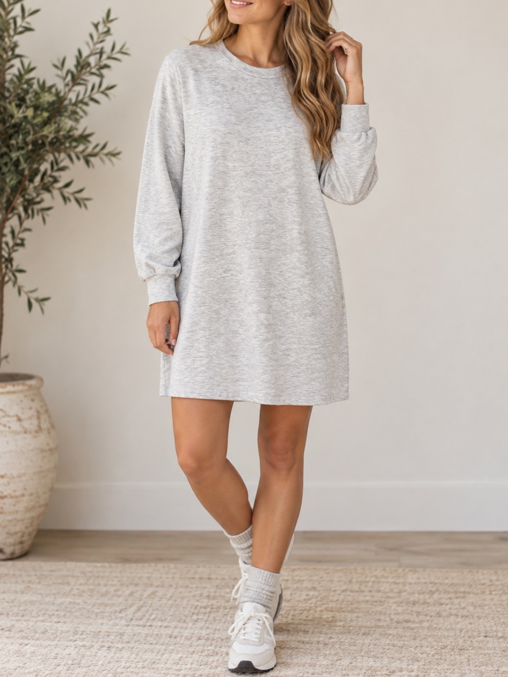 Lou & Grey Light Grey Long Sleeve Sweatshirt Dress